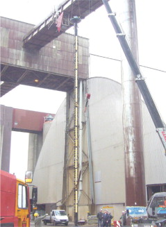 Setting the pump into its vertical position at the terminal.