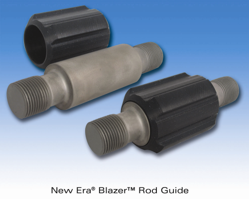 The New Era Blazer rod guide sleeve rests on the tubing wall as the steel rotor and rod string rotates.
